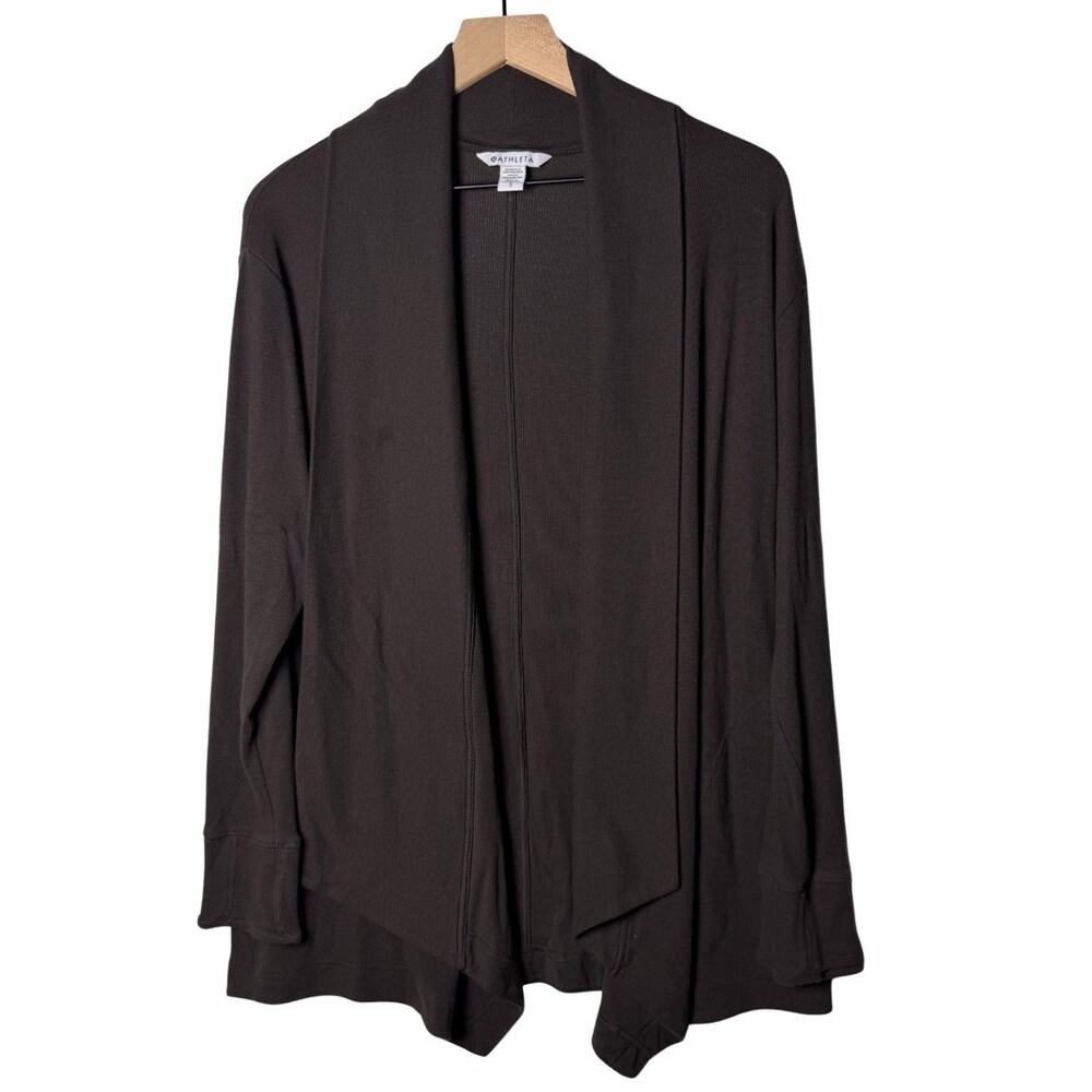 Athleta Wrap Cardigan Sweater Brown Pockets Women's size L